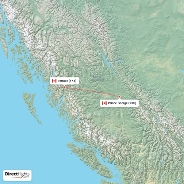 Terrace - Prince George direct flight map