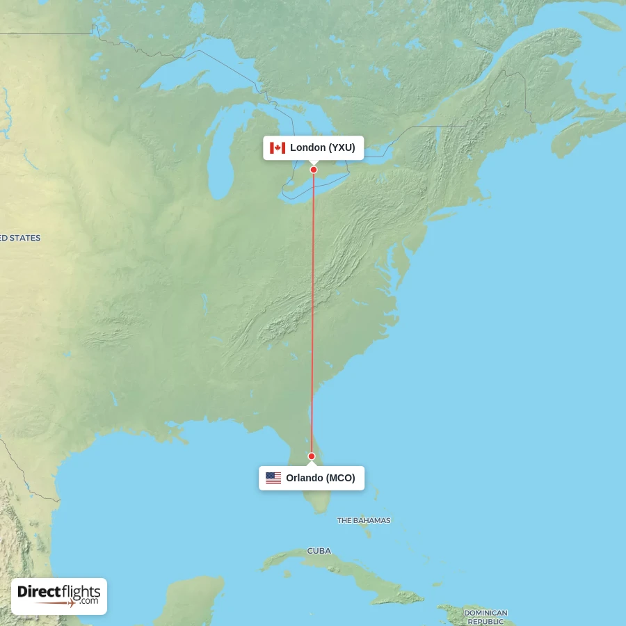 YXU - MCO route map