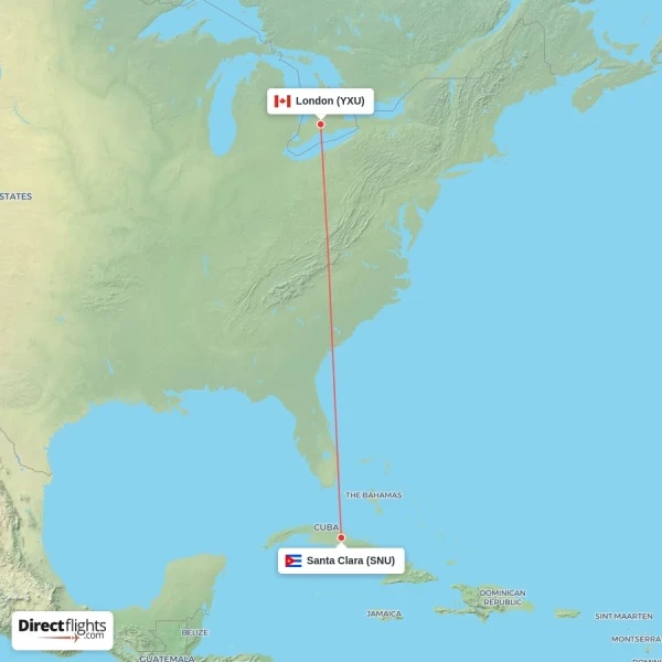 London - Santa Clara direct flight map