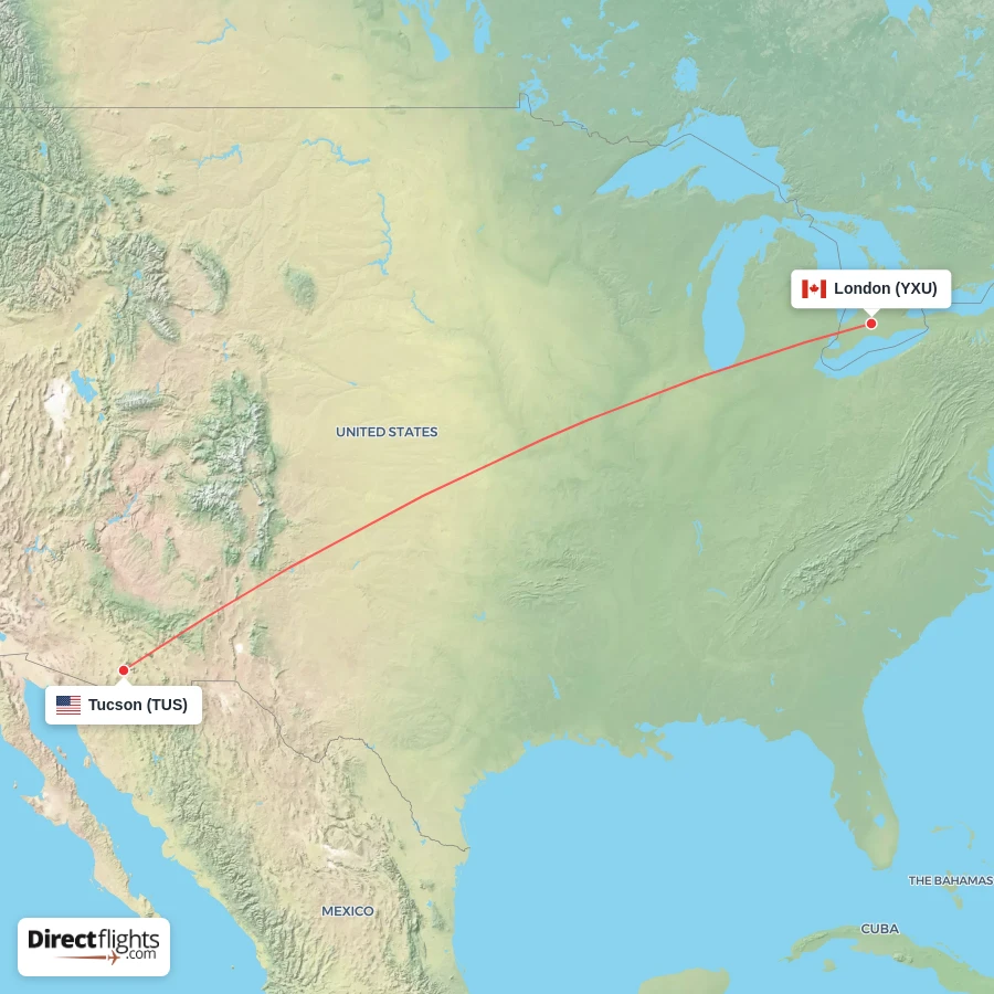 YXU - TUS route map