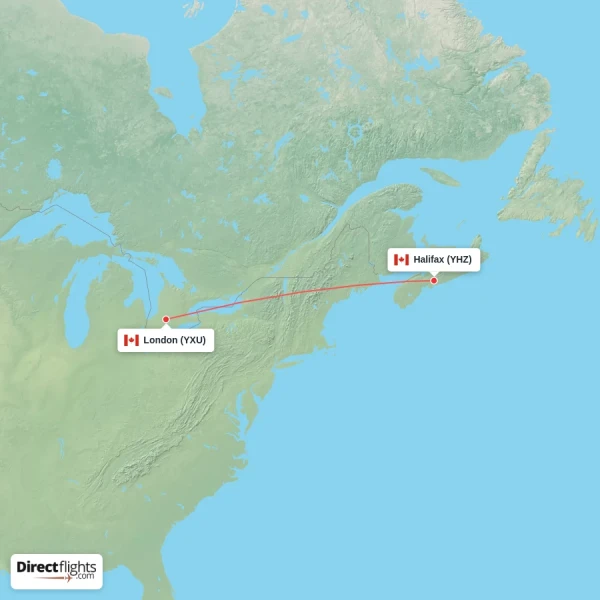 London - Halifax direct flight map