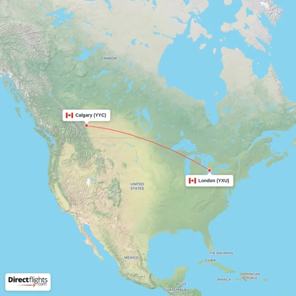 London - Calgary direct flight map