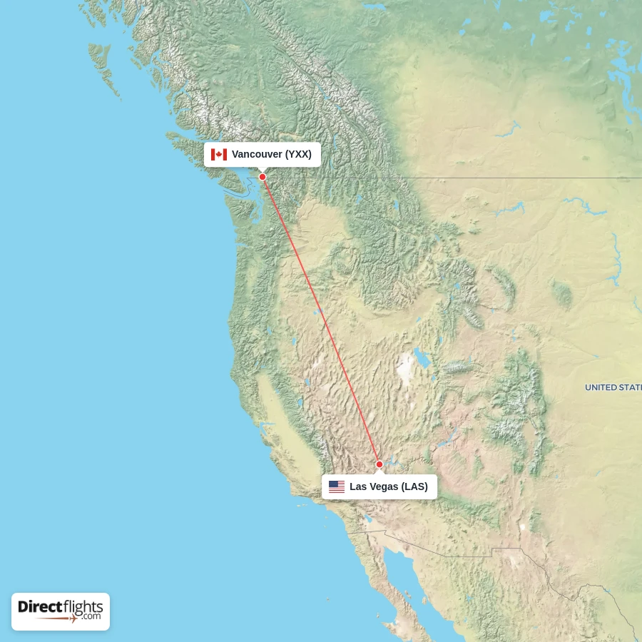 YXX - LAS route map