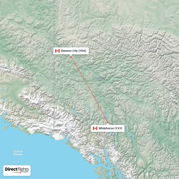 Whitehorse - Dawson City direct flight map