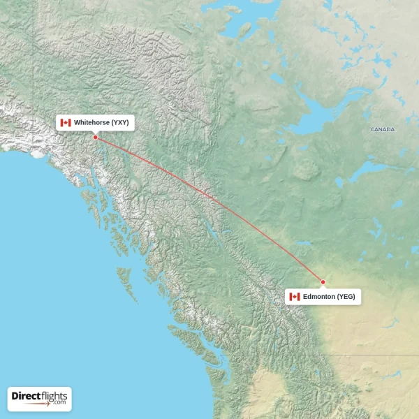 Whitehorse - Edmonton direct flight map