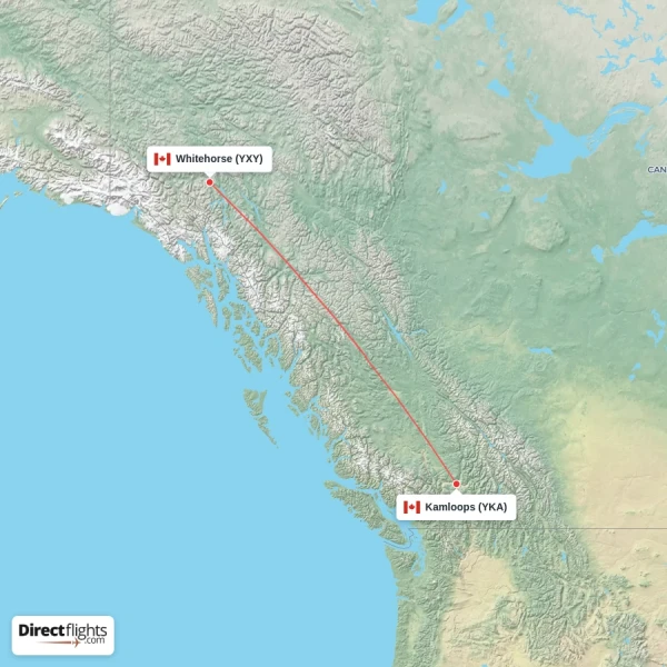 Whitehorse - Kamloops direct flight map