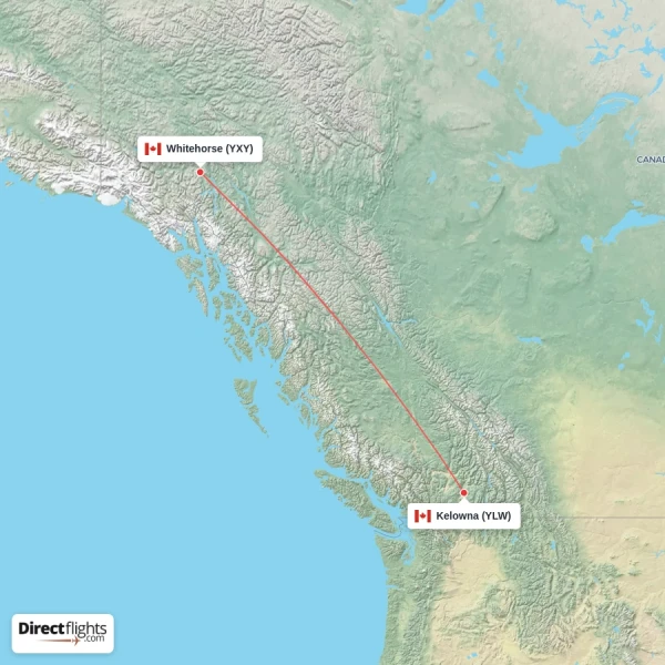 Whitehorse - Kelowna direct flight map