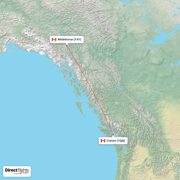 Whitehorse - Comox direct flight map