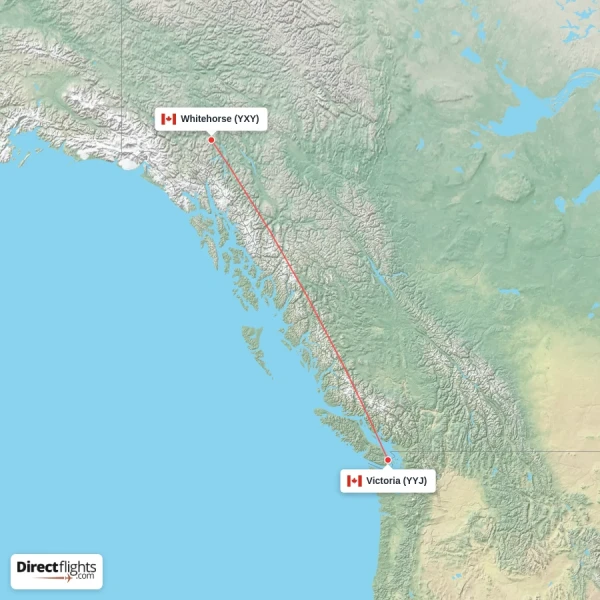 Whitehorse - Victoria direct flight map