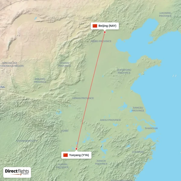 Yueyang - Beijing direct flight map