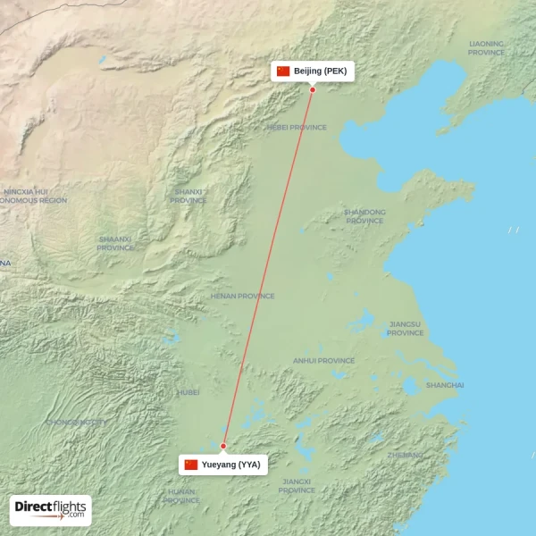 Yueyang - Beijing direct flight map