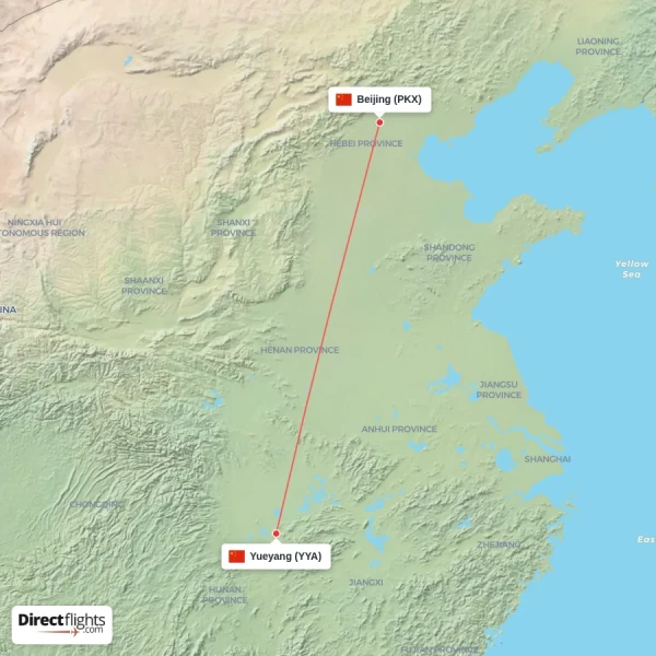 Yueyang - Beijing direct flight map