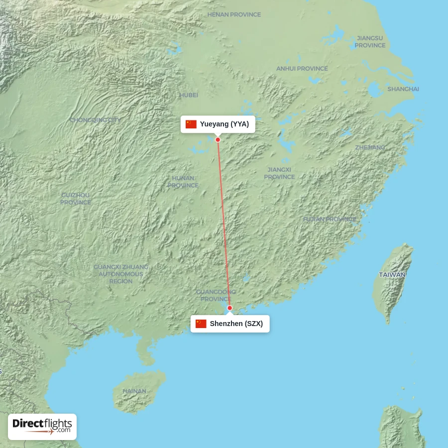 YYA - SZX route map