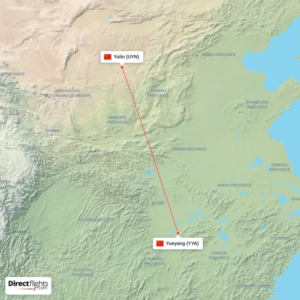 Yueyang - Yulin direct flight map