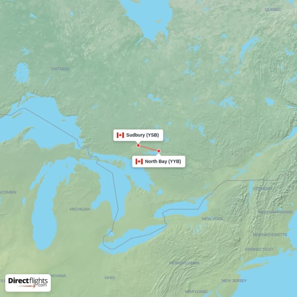 North Bay - Sudbury direct flight map