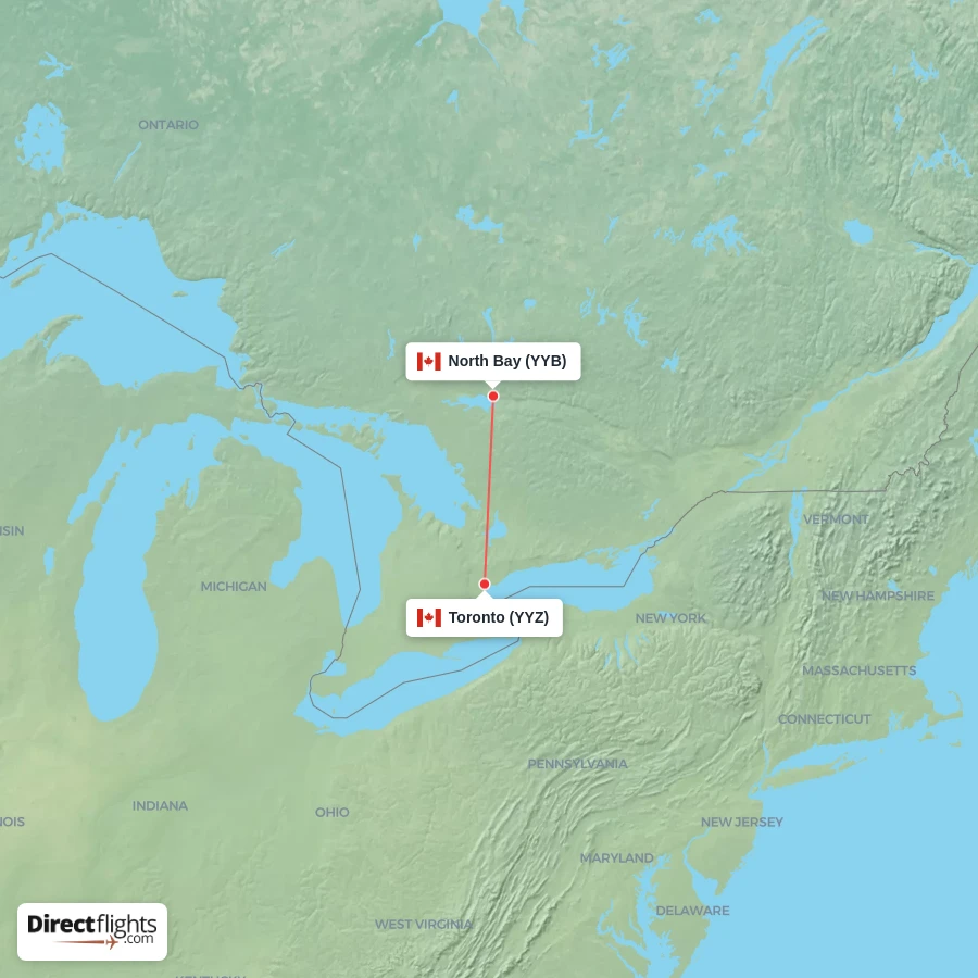 YYB - YYZ route map
