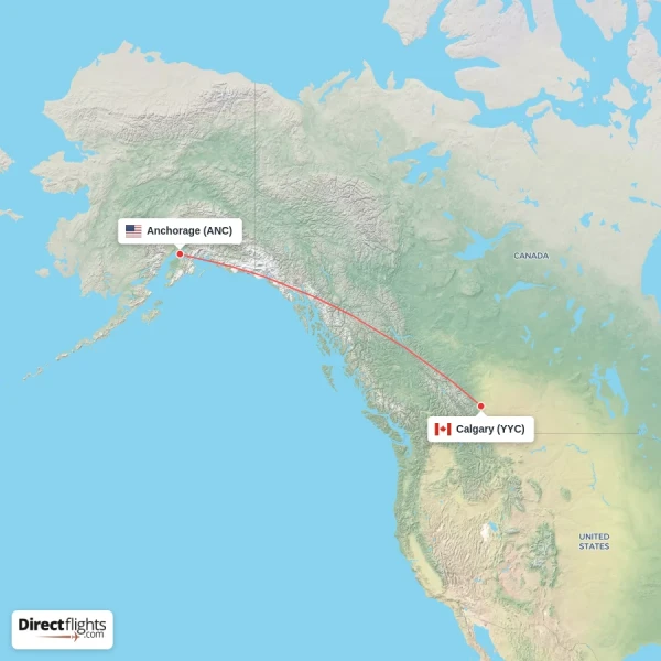 Calgary - Anchorage direct flight map