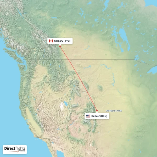 Calgary - Denver direct flight map