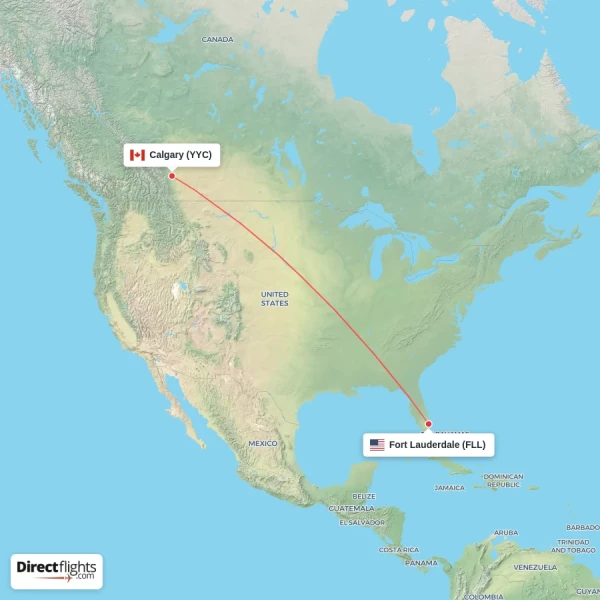 Calgary - Fort Lauderdale direct flight map
