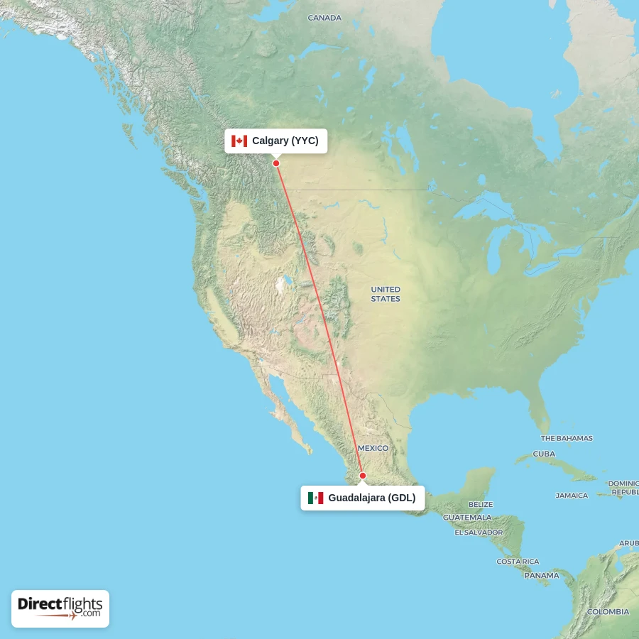 YYC - GDL route map