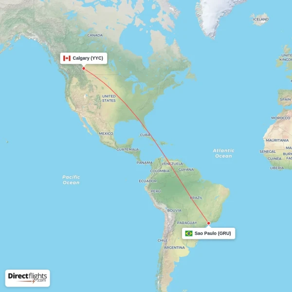 Calgary - Sao Paulo direct flight map
