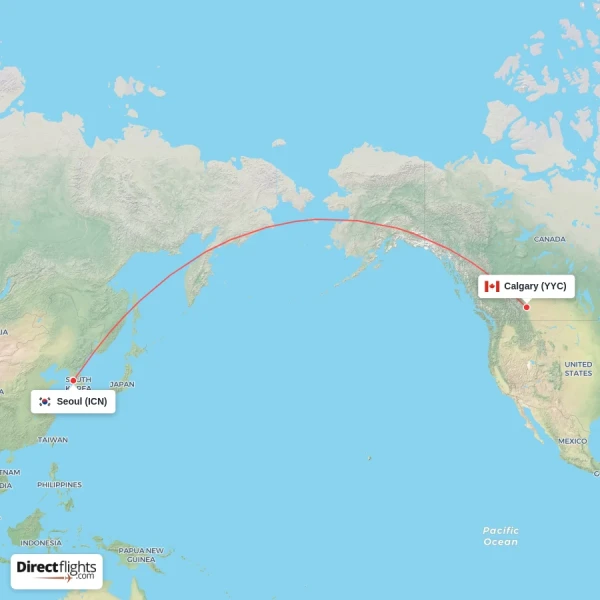 Calgary - Seoul direct flight map