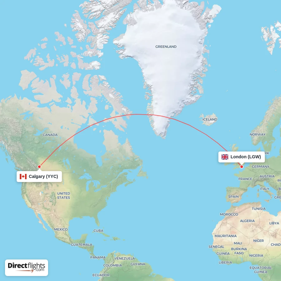 YYC - LGW route map