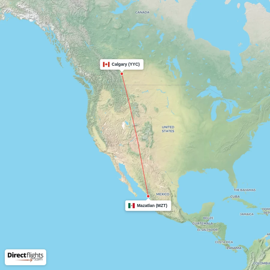 YYC - MZT route map