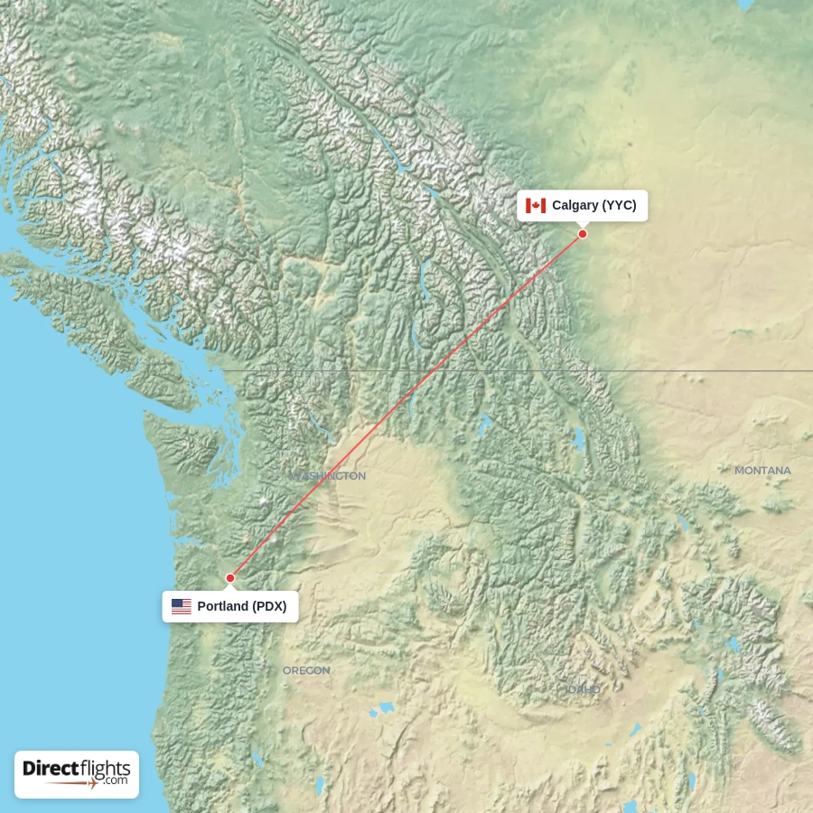 YYC - PDX route map
