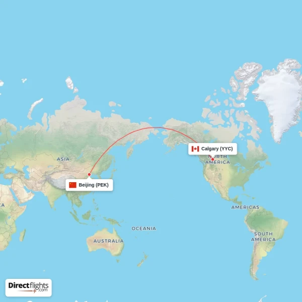 Calgary - Beijing direct flight map
