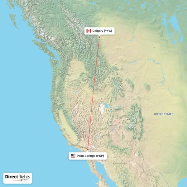 Calgary - Palm Springs direct flight map