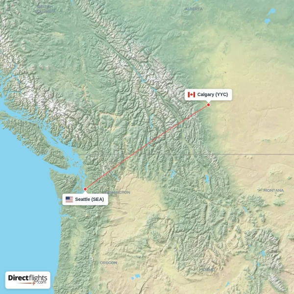 Calgary - Seattle direct flight map
