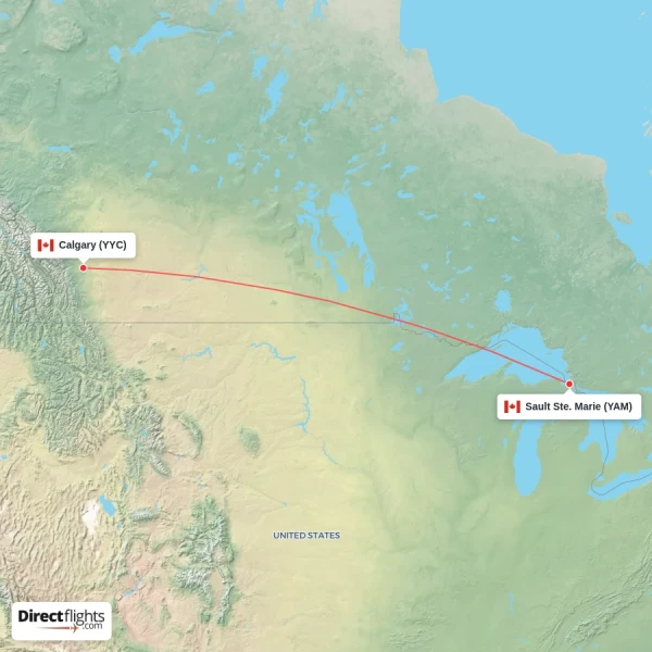 Calgary - Sault Ste. Marie direct flight map