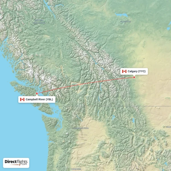 Calgary - Campbell River direct flight map