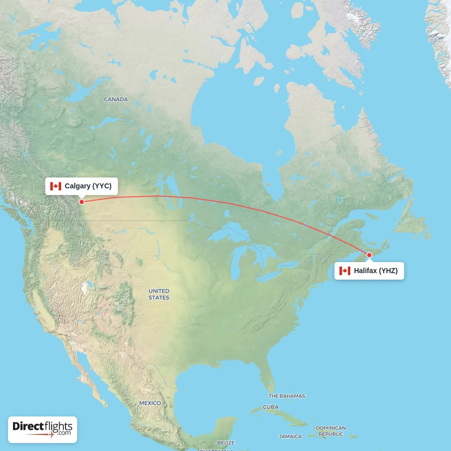 YYC - YHZ route map