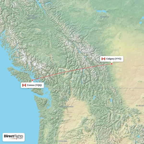 Calgary - Comox direct flight map