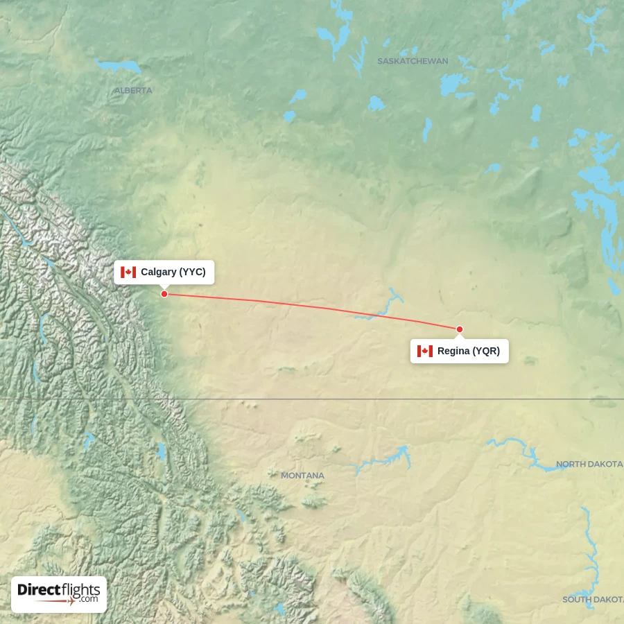 YYC - YQR route map