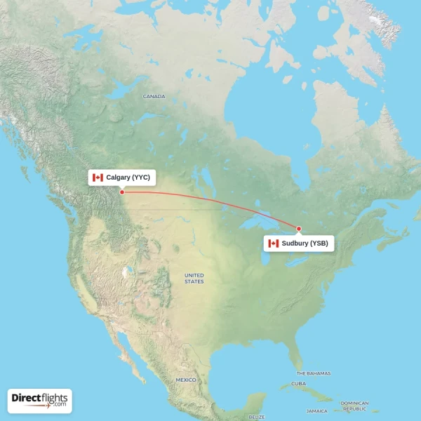 Calgary - Sudbury direct flight map