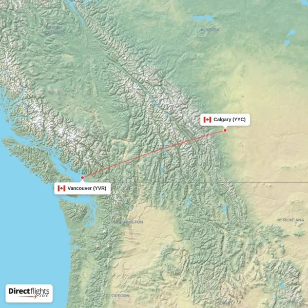 Calgary - Vancouver direct flight map
