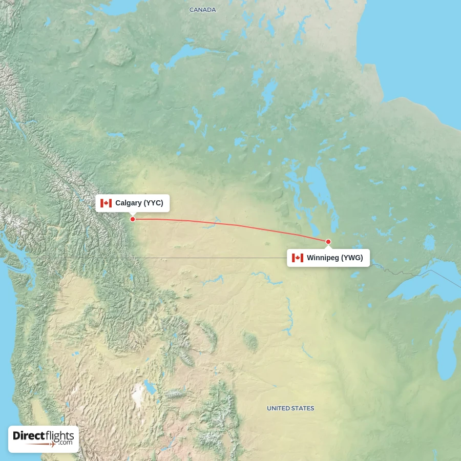 YYC - YWG route map