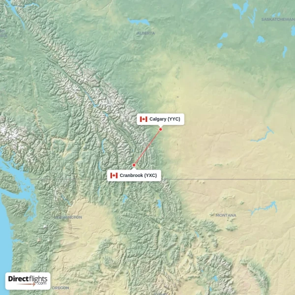 Calgary - Cranbrook direct flight map