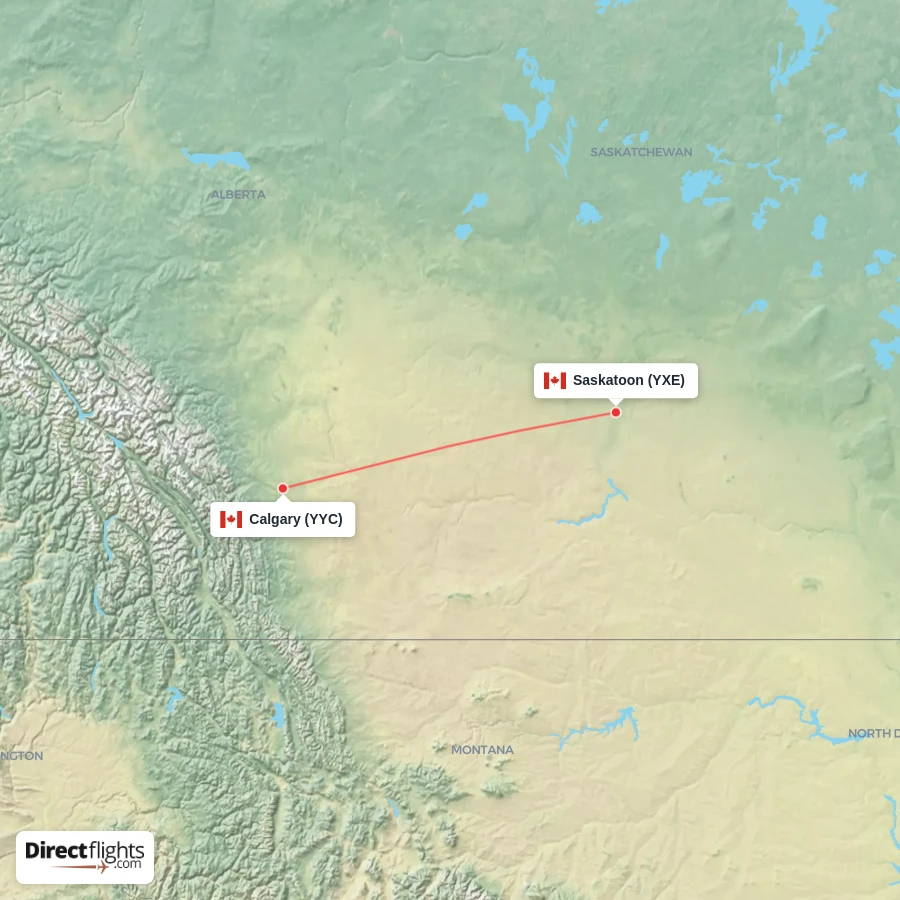 YYC - YXE route map