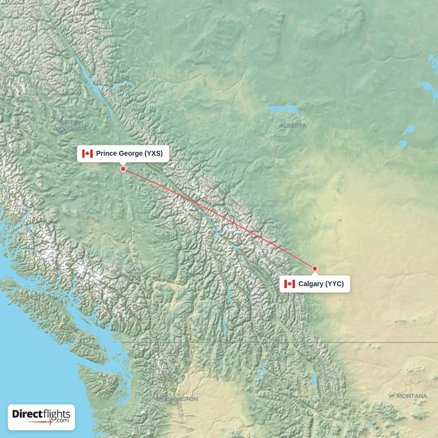 YYC - YXS route map