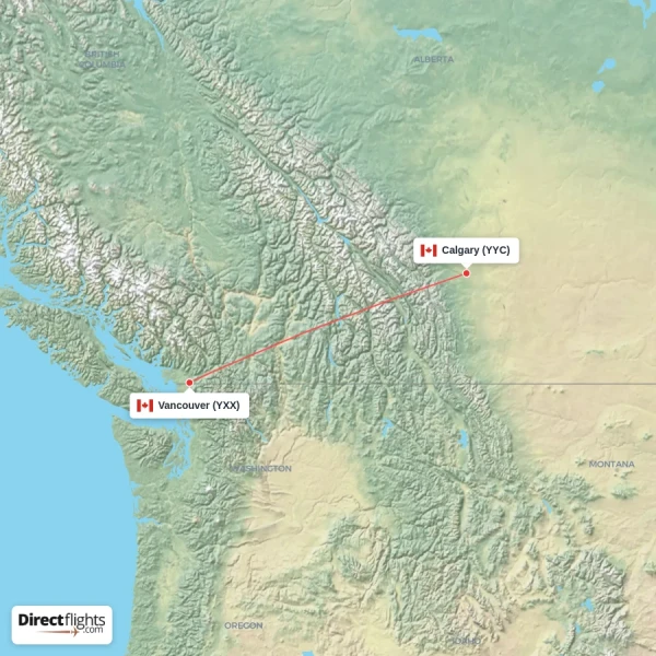 Calgary - Vancouver direct flight map