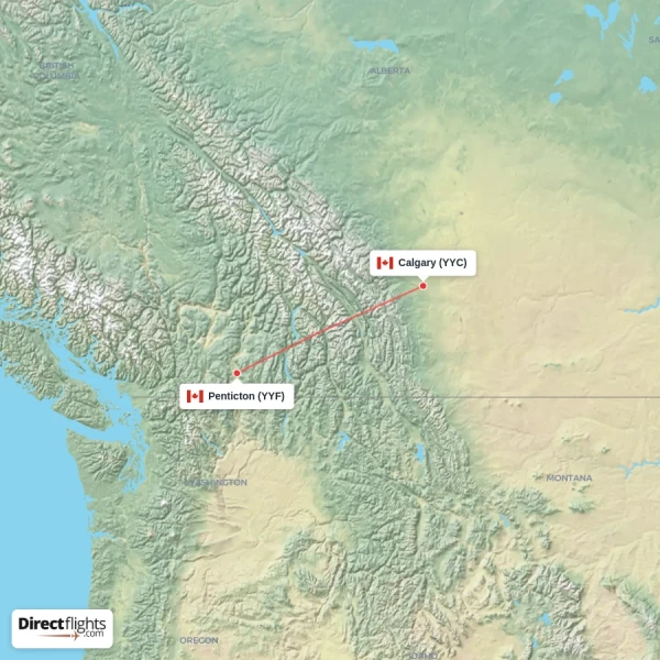 Calgary - Penticton direct flight map