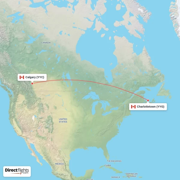Calgary - Charlottetown direct flight map