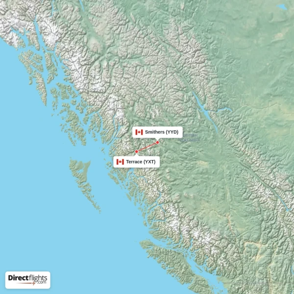Smithers - Terrace direct flight map
