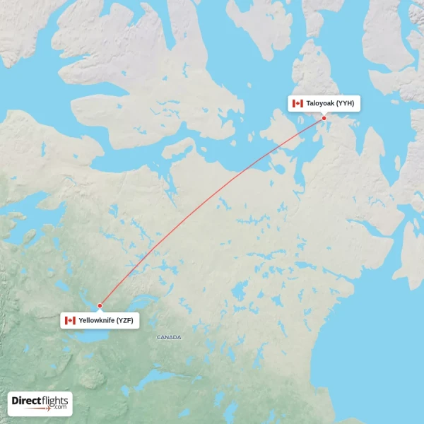 Taloyoak - Yellowknife direct flight map