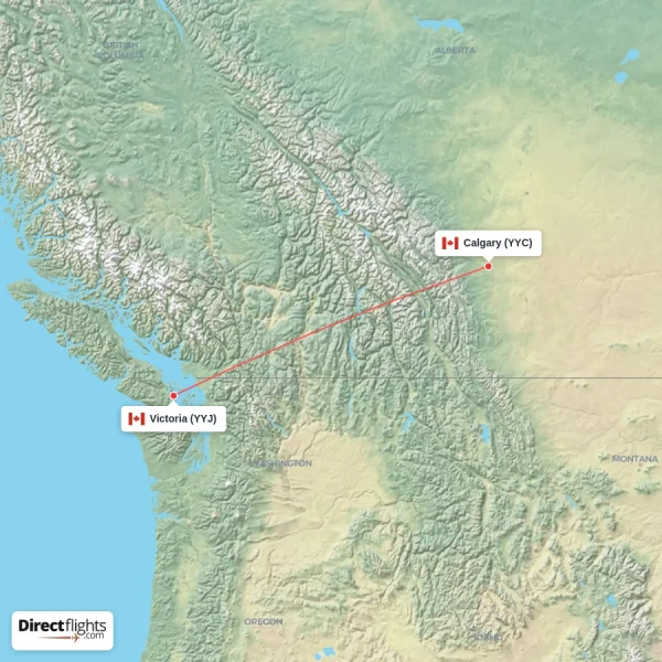 Victoria - Calgary direct flight map