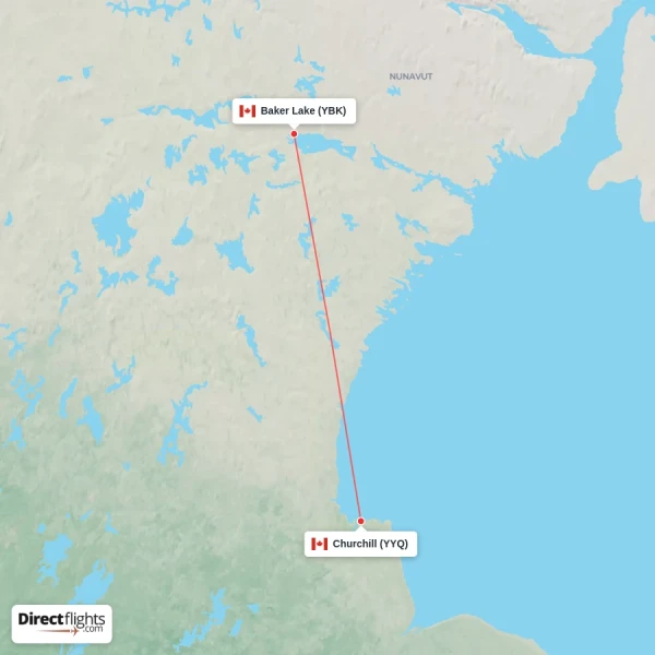 Churchill - Baker Lake direct flight map